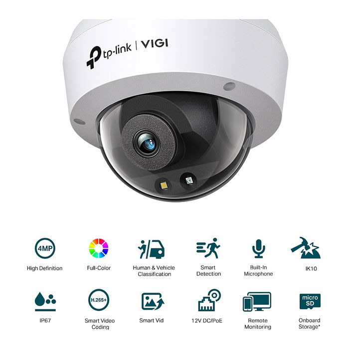 TP-Link VIGI C240(4mm) Cámara Domo IP 4MP Color Interior/Exterior Cableada Visión Nocturna 30m