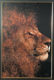 DKD Home Decor Cuadro de León con Acabado Porcelánico, 80x120 cm, Dorado y Negro