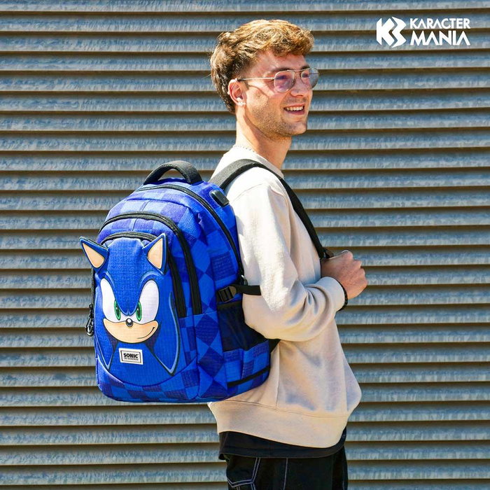 Sonic The Hedgehog Mochila Running PLUS Sight 32L, 3 Compartimentos, USB, Ripstop, Azul