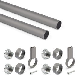 Emuca Lote de 2 barras para armario redonda D.28mm de longitud 1.15m con soportes, Aluminio y Zamak, Titanio