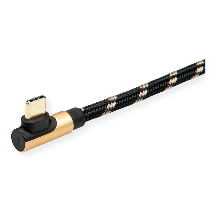 ROLINE Cable USB 2.0 con USB A reversible y USB C angular, 0,8 m