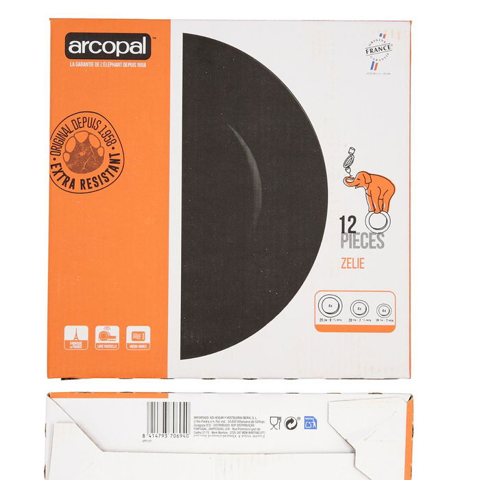 Vajilla Vidrio Zelie Negro Arcopal 12 Piezas- 4 Personas