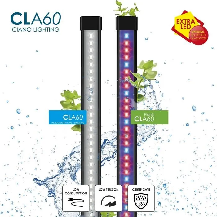 Ciano Acuario 60 Blanco 58 L con Filtro, LED, Calentador y Consumibles