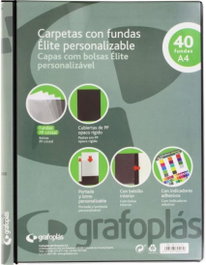 GRAFOPLAS Carpeta Personalizable Elite A4 con 40 Fundas Soldadas Negro