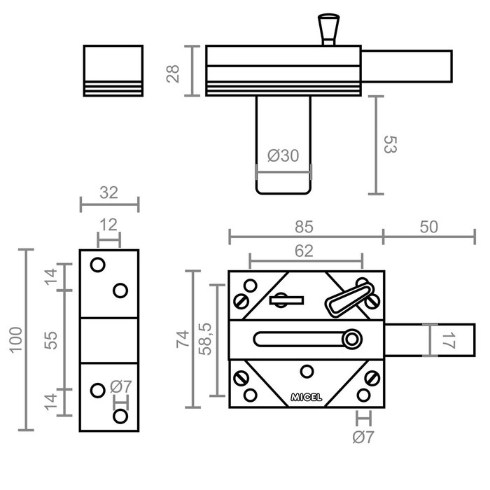 Micel Cerrojo de seguridad anti-bumping sobreponer modelo CRR01 acabado níquel
