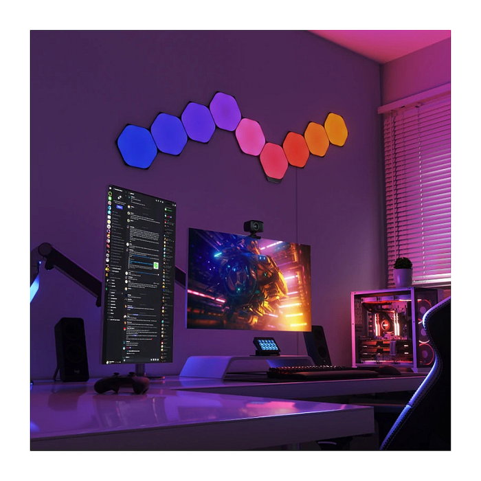Nanoleaf NL42-0102HX-9PK Shapes Hexagons Ultra Black Starter Kit, 9 Paneles Inteligentes con Wi-Fi, Luz Multicolor