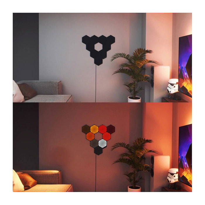 Nanoleaf NL42-0102HX-9PK Shapes Hexagons Ultra Black Starter Kit, 9 Paneles Inteligentes con Wi-Fi, Luz Multicolor