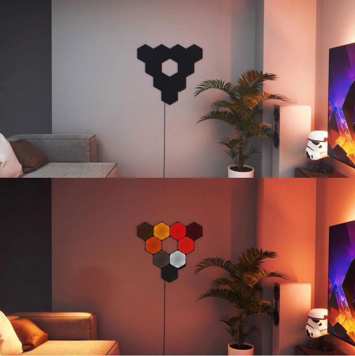 Nanoleaf Shapes Hexagons Ultra Black Edition Kit Inicio 9 Paneles LED Inteligentes RGB, Control Táctil y Música - Edición Limitada
