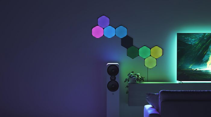Nanoleaf Shapes Hexagons Ultra Black Edition Kit Inicio 9 Paneles LED Inteligentes RGB, Control Táctil y Música - Edición Limitada