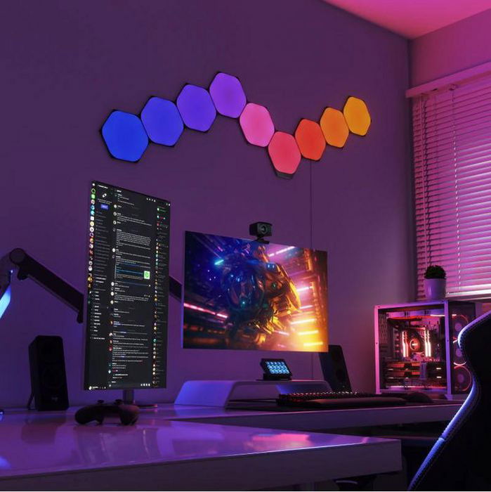 Nanoleaf Shapes Hexagons Ultra Black Edition Kit Inicio 9 Paneles LED Inteligentes RGB, Control Táctil y Música - Edición Limitada