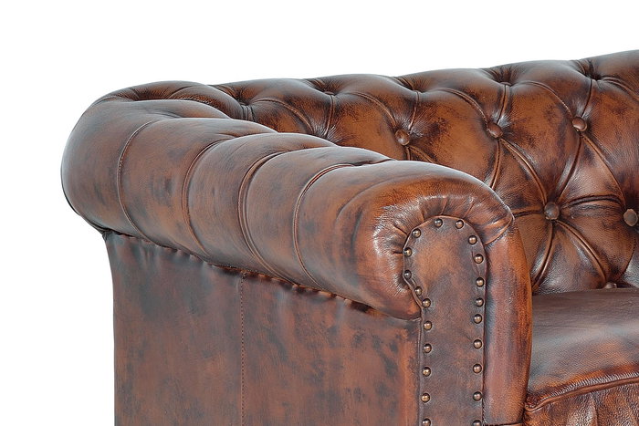 Giner y Colomer Sillón Chester en Piel Marrón con Metal, 70x96x82 cm