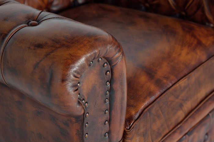 Giner y Colomer Sillón Chester en Piel Marrón con Metal, 70x96x82 cm