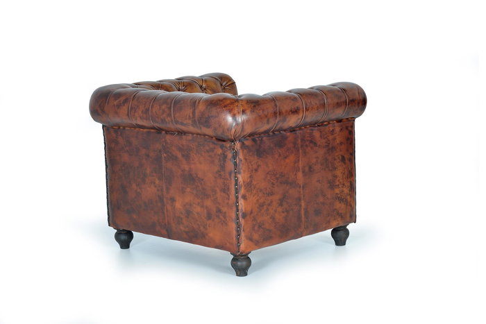 Giner y Colomer Sillón Chester en Piel Marrón con Metal, 70x96x82 cm