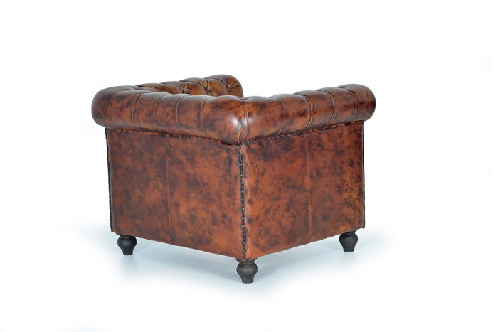 Giner y Colomer Sillón Chester en Piel Marrón con Metal, 70x96x82 cm