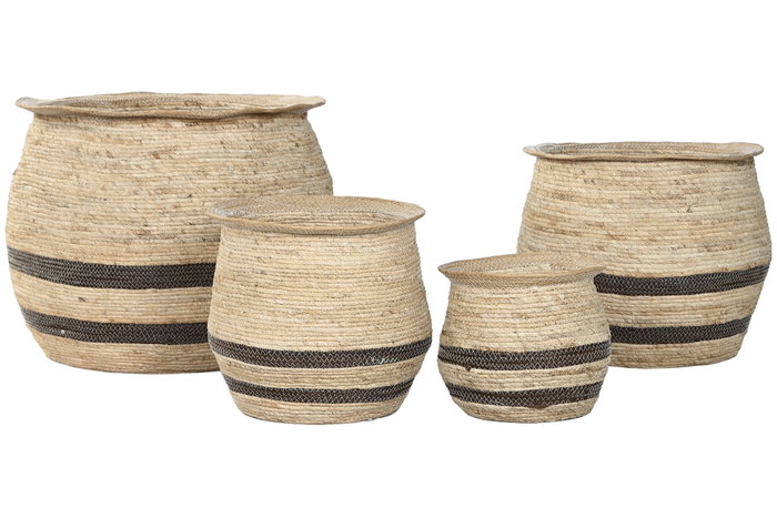 DKD Home Decor Set de 4 Maceteros de Fibra Trenzada Natural