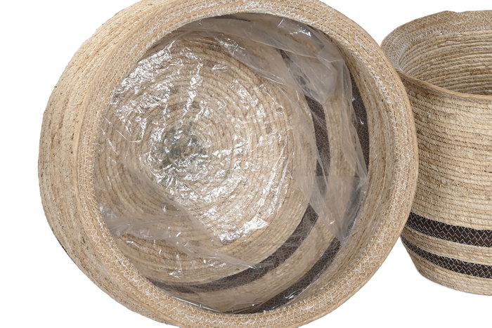 DKD Home Decor Set de 4 Maceteros de Fibra Trenzada Natural