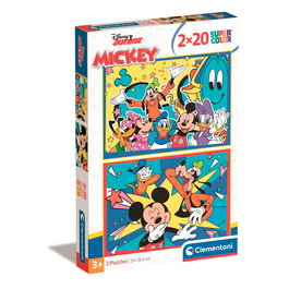 Clementoni Puzzle 2x20 Piezas Mickey Mouse Disney 24791 - 2 Puzzles de 20 Piezas, Tamaño Montado 27x19 cm, Edad +3 Años