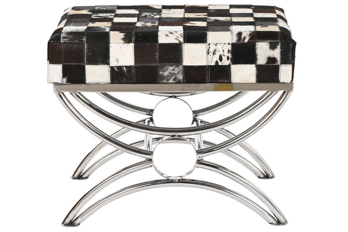 DKD Home Decor Descalzadora Colonial Marron Oscuro Crema Acero Piel 40 x 43 x 53 cm