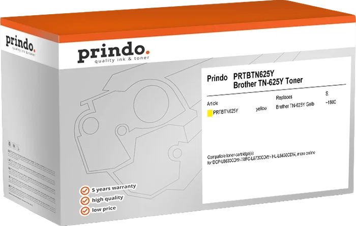 Prindo Classic Tóner Amarillo compatible con Brother TN-625Y Prindo Classic Tóner Amarillo compatible con Brother TN-625Y
