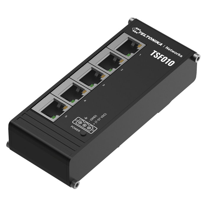 Teltonika Switch Industrial TSF010 No Administrado, 5 Puertos Fast Ethernet (10/100) 10 Gbit/s, Montaje en Rail DIN, IP30, Negro