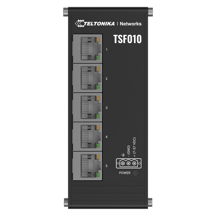 Teltonika Switch Industrial TSF010 No Administrado, 5 Puertos Fast Ethernet (10/100) 10 Gbit/s, Montaje en Rail DIN, IP30, Negro
