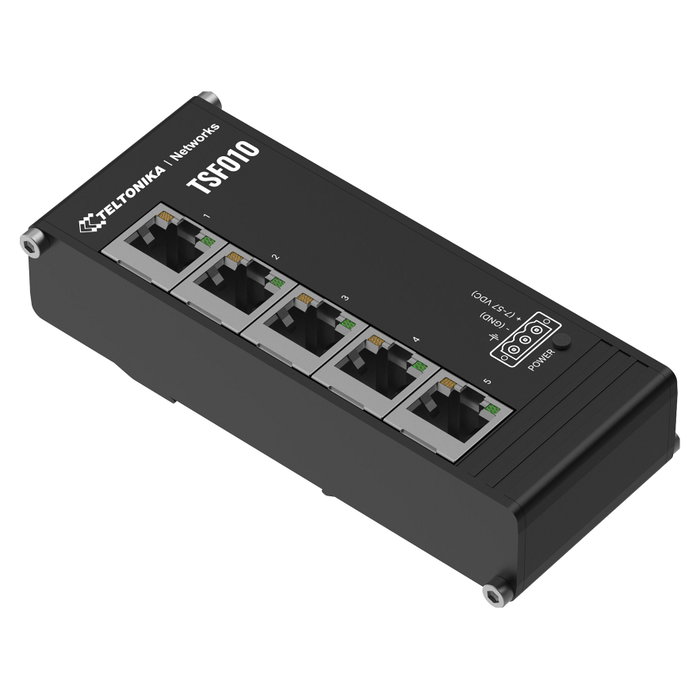 Teltonika Switch Industrial TSF010 No Administrado, 5 Puertos Fast Ethernet (10/100) 10 Gbit/s, Montaje en Rail DIN, IP30, Negro