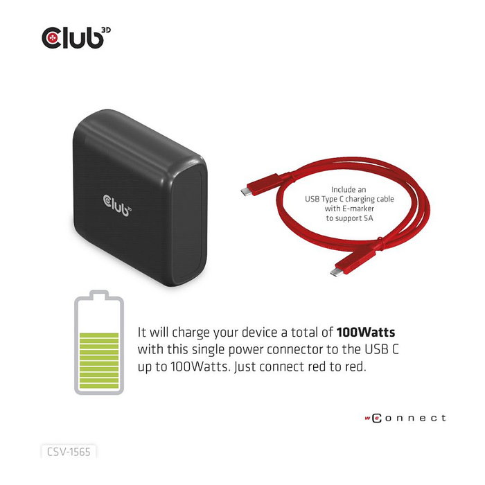 Club3D USB Gen1 Type-C Triple Display DP1.4 Alt mode Smart PD3.0 Charging Dock con fuente de 100W, 5xUSB3/DP/HDMI/VGA/LAN