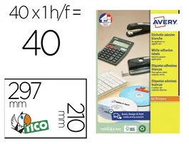 Avery Etiqueta Adhesiva Blanca Brillante Láser 210x297 mm Caja de 40 Unidades