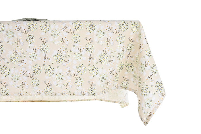 DKD Home Decor Mantel Tradicional Ivy&daisy 2022 Verde Beige Algodón 150x150cm Set de 5 (2 Unidades)