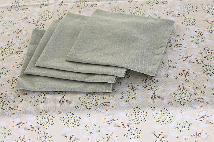 DKD Home Decor Mantel Tradicional Ivy&daisy 2022 Verde Beige Algodón 150x150cm Set de 5 (2 Unidades)