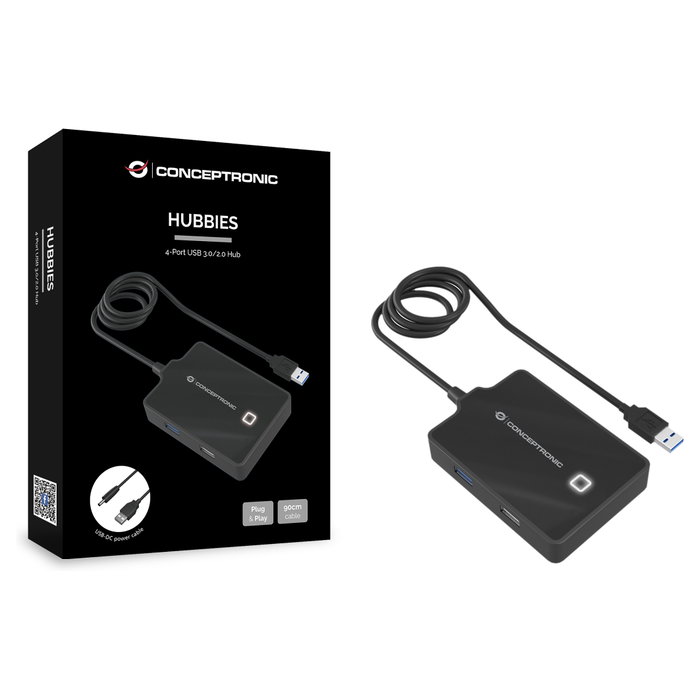 Conceptronic HUBBIES10B Hub USB de 4 puertos (1x USB 3.0 y 3x USB 2.0) Negro