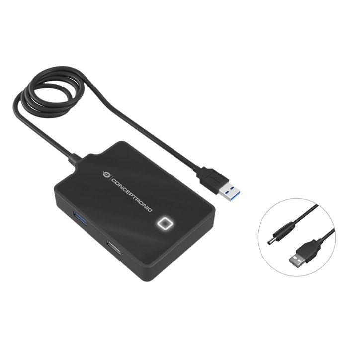 Conceptronic HUBBIES10B Hub USB de 4 puertos (1x USB 3.0 y 3x USB 2.0) Negro