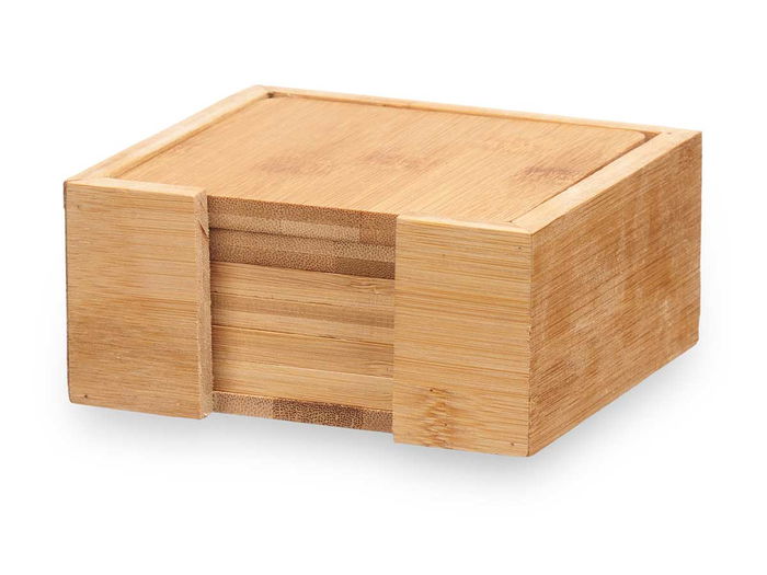 Kinvara Set 6 Posavasos Cuadrados Bambú con Soporte 12x6x12cm - Piezas de 10x10x0.9 cm (Set de 12)