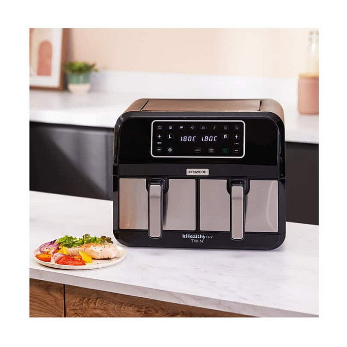 Kenwood HFM20.000MB KHealthy Freidora de Aire Twin Airfryer 8L Doble, 1700W, 8 Programas, Deshidratación, Negro
