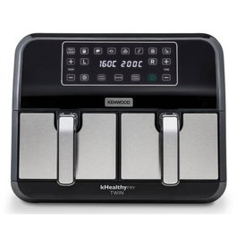 Kenwood HFM20.000MB Airfryer kHealthy Twin 2x4L - Freidora de aire sin aceite, 2 cestos de 4L, color negro y plata