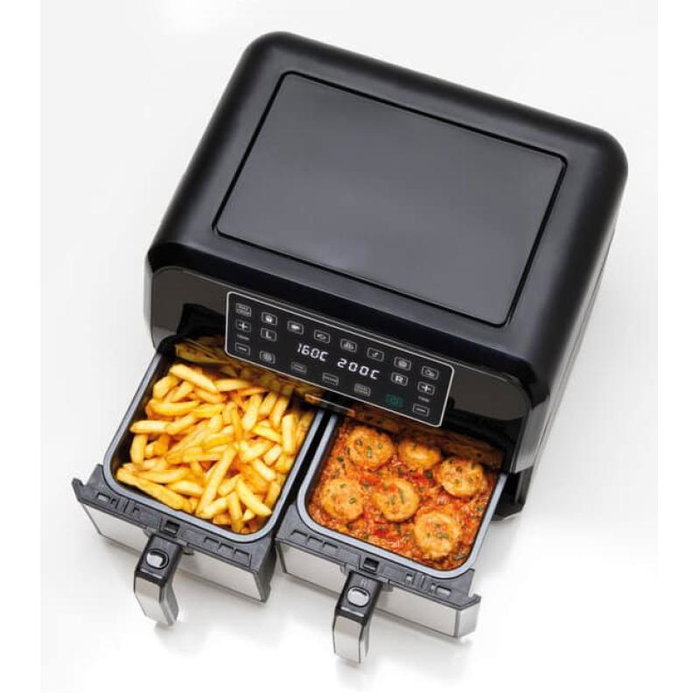 Kenwood HFM20.000MB Airfryer kHealthy Twin 2x4L - Freidora de aire sin aceite, 2 cestos de 4L, color negro y plata
