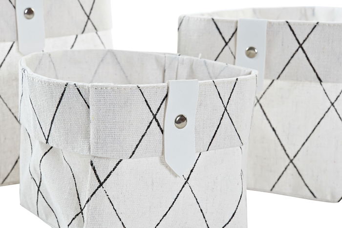 DKD Home Decor Cesta Basicos Gris Blanco 14 x 14 x 14 cm Set de 3