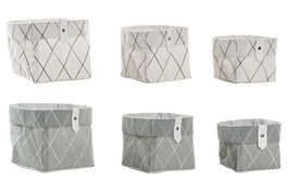 DKD Home Decor Cesta Basicos Gris Blanco 14 x 14 x 14 cm Set de 3