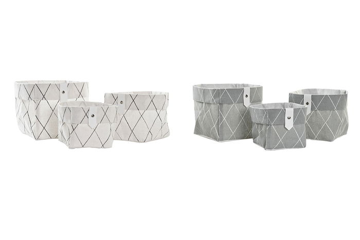 DKD Home Decor Cesta Basicos Gris Blanco 14 x 14 x 14 cm Set de 3