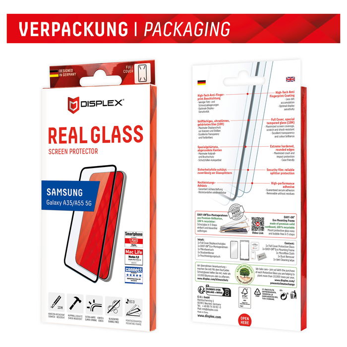 Displex Protector de Pantalla de Cristal Templado Real Glasschutzfolie 01942 para Samsung Galaxy A35 y A55 5G, Marco Completo, 10H, Aplicación en Seco Displex Protector de Pantalla de Cristal Templado Real Glasschutzfolie 01942 para Samsung Galaxy A35 y A55 5G, Marco Completo, 10H, Aplicación en Seco