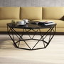 Hanah Home Mesa de Centro Diamond Black Marble Industrial Moderna, Tablero Melamina Negro Mármol, Metal, 90x90x38 cm