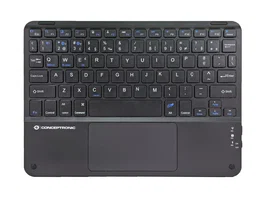 Conceptronic TOBIN01BPT Teclado Bluetooth Tenkeyless 80% con Touchpad, Formato Compacto, Diseño QWERTY Portugués, Color Negro, Universal para Windows, Mac, iOS