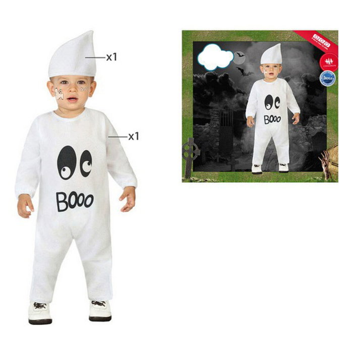 Disfraz Fantasma de Halloween para Niño Bebé Unisex 24 Meses - Mono y Gorro de Poliéster Blanco