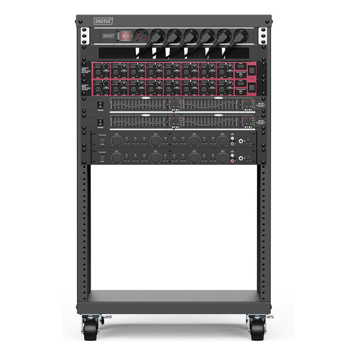 Digitus Bastidor para Equipos Rack de 19 Pulgadas Universal con Ruedas, 16HE, 16U, 136 kg Carga Máx, Negro