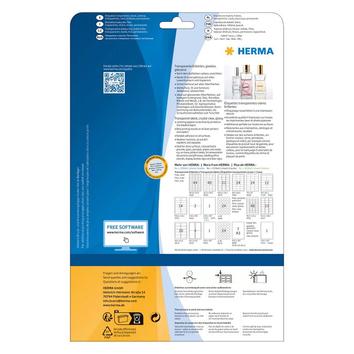 HERMA 8020 Etiquetas autoadhesivas transparentes A4 brillante