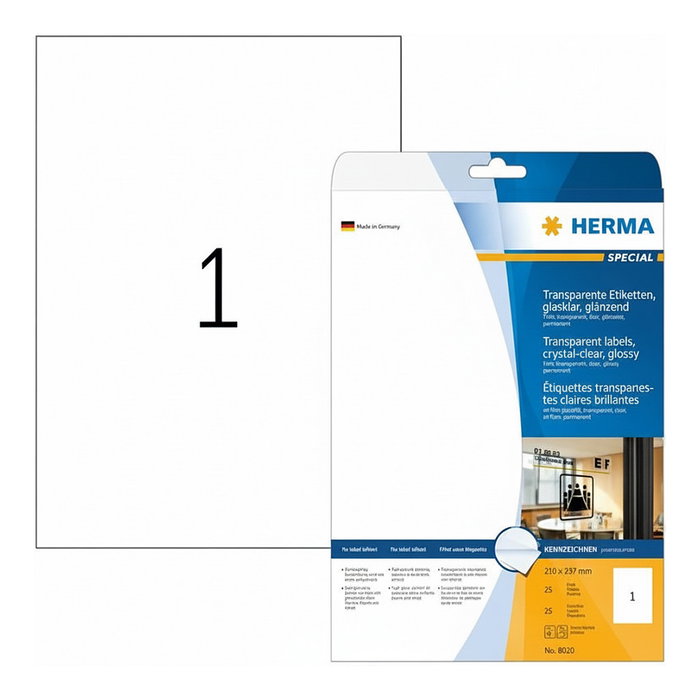 HERMA Etiquetas transparentes A4 210x297 mm Folio brillante 25 unidades HERMA Etiquetas transparentes A4 210x297 mm Folio brillante 25 unidades