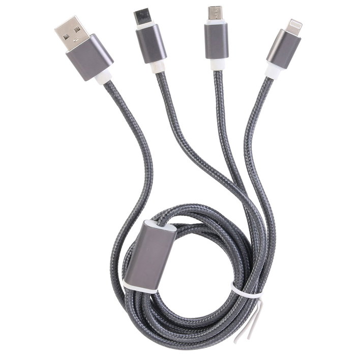 Be Mix Cable Usb 3 En 1 Micro Usb, Tipo C, Iluminación 1.2m Tela Trenzada Compatible iPhone, iPad
