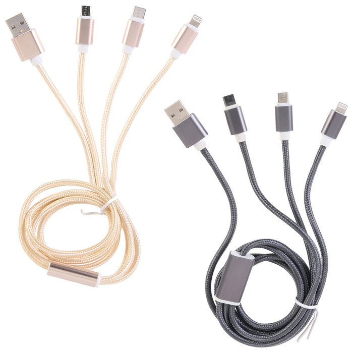 Be Mix Cable Usb 3 En 1 Micro Usb, Tipo C, Iluminación 1.2m Tela Trenzada Compatible iPhone, iPad