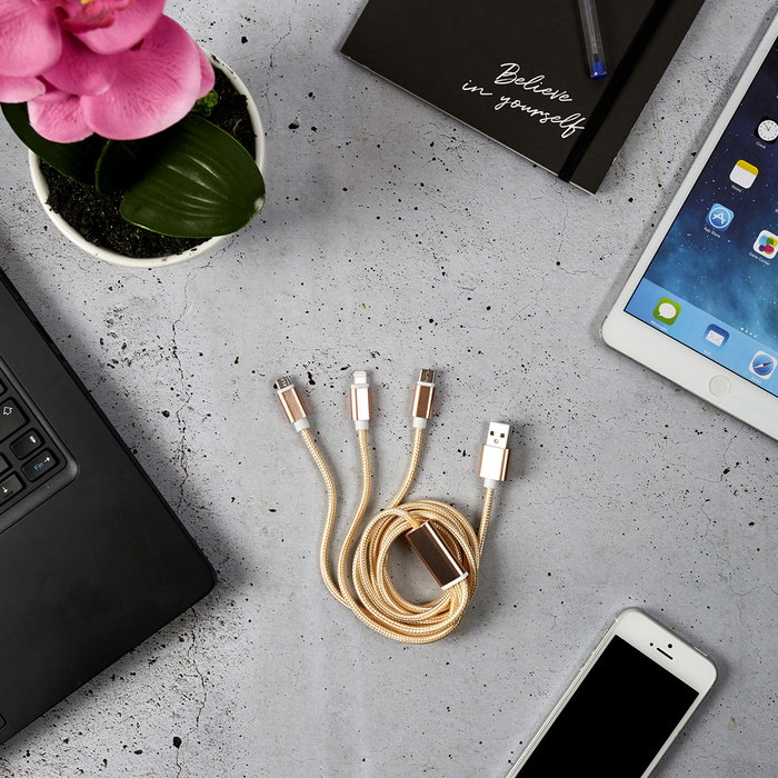 Be Mix Cable Usb 3 En 1 Micro Usb, Tipo C, Iluminación 1.2m Tela Trenzada Compatible iPhone, iPad