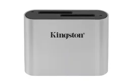 Kingston Workflow Dual-Slot Lector Tarjeta SDHC/SDXC UHS-II, USB 3.2 Gen 1 Tipo-C, Negro y Plata, para Transferencia Rápida de Vídeo y Foto